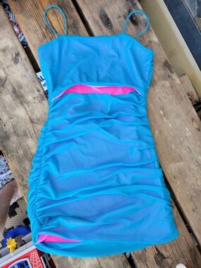 THEME Girls SZ S EUC Liv Blue Pink Reversible Mesh Cut Out party Dress